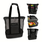 Minimalist Double Layer Beach Bag with Pouches and Storage, Lightweight Versatile Travel Bag, All-Match Outdoor Bag with Insulated Layer