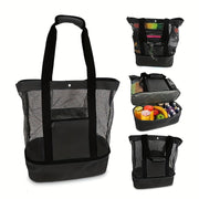 Minimalist Double Layer Beach Bag with Pouches and Storage, Lightweight Versatile Travel Bag, All-Match Outdoor Bag with Insulated Layer