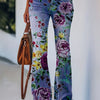 Women's Vibrant Floral Print Flared Jeans - Casual Bell Bottom Denim Pants with Slash Pockets, Stretchy & Comfortable, Perfect for All Seasons
