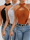 Set of 3 Women'S Fashion Halter Top Camisoles, Polyester Knit Fabric, Casual Solid Color Sleeveless Tanks, Stylish Ribbed V-Neck Crop Tops for Spring/Summer/Fall
