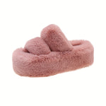 Women's Plush Fleece-Lined Slip-On Slippers with 2.76inch Thick TPU Sole - Cozy Winter Indoor House Shoes in Black, Light Blue, Beige & Brown, Comfortable Loungewear | Casual Slipon | Soft Fabric Construction, House Slippers
