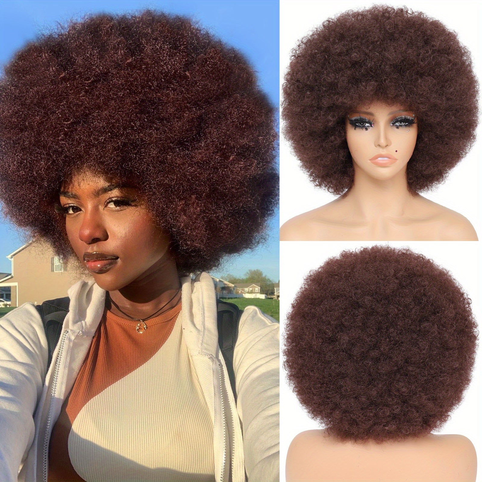10 Inch Afro Kinky Curly Wigs 70s 80s Wigs Large Bouncy And Soft Natural Looking Full Puff Wigs For Party Cosplay Daily Wear