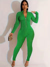 Women'S Solid Color Popcorn Jumpsuit, Polyester 95% Spandex 5% Long Sleeve Crew Neck Knit Fabric, Chain Detail, Regular Sleeve, Spring/Fall Season, 250g/m² Fabric Weight