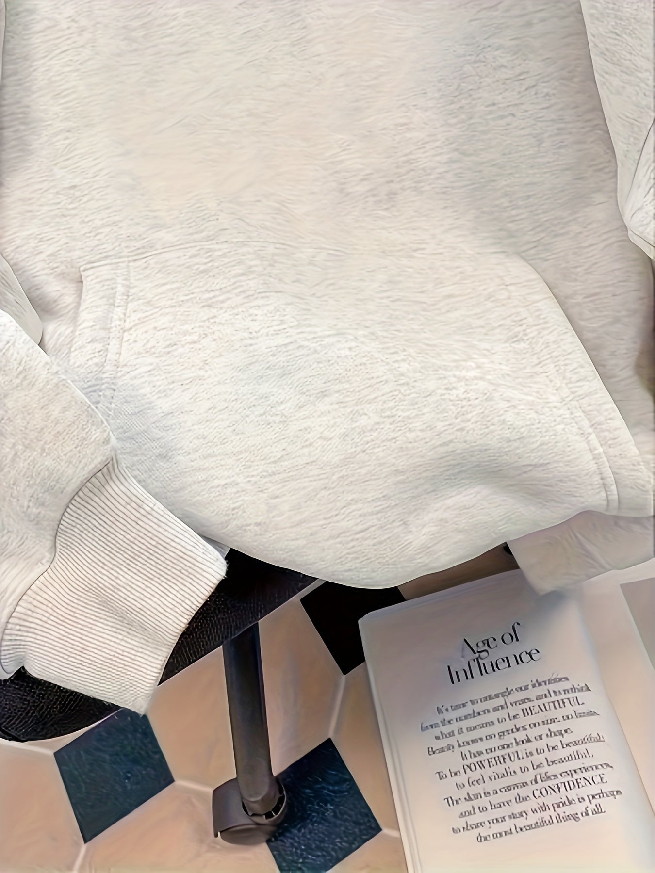 [Thickened Chic Hoodie with Pocket] Casual Hooded Sweatshirt with Alphabet Pattern, Polyester Knit Fabric, Fall/Winter Thickened Chic Hoodie with Pocket