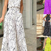 Women's Elegant Sleeveless Halter Neck Wide Leg Romper Jumpsuit with Pockets - Striped Print 100% Polyester Machine Washable All-Season Casual to Formal Wear