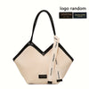 Chic Love-Themed Tote Bag - High-Capacity Beige & Black Design with Ribbon Accent, Versatile for Work and Casual Use, Durable PU Material, Zip Closure
