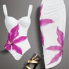 Two-piece Set of Fashionable Women's Floral Print Bodycon One-Piece Swimsuit with Mesh Halter