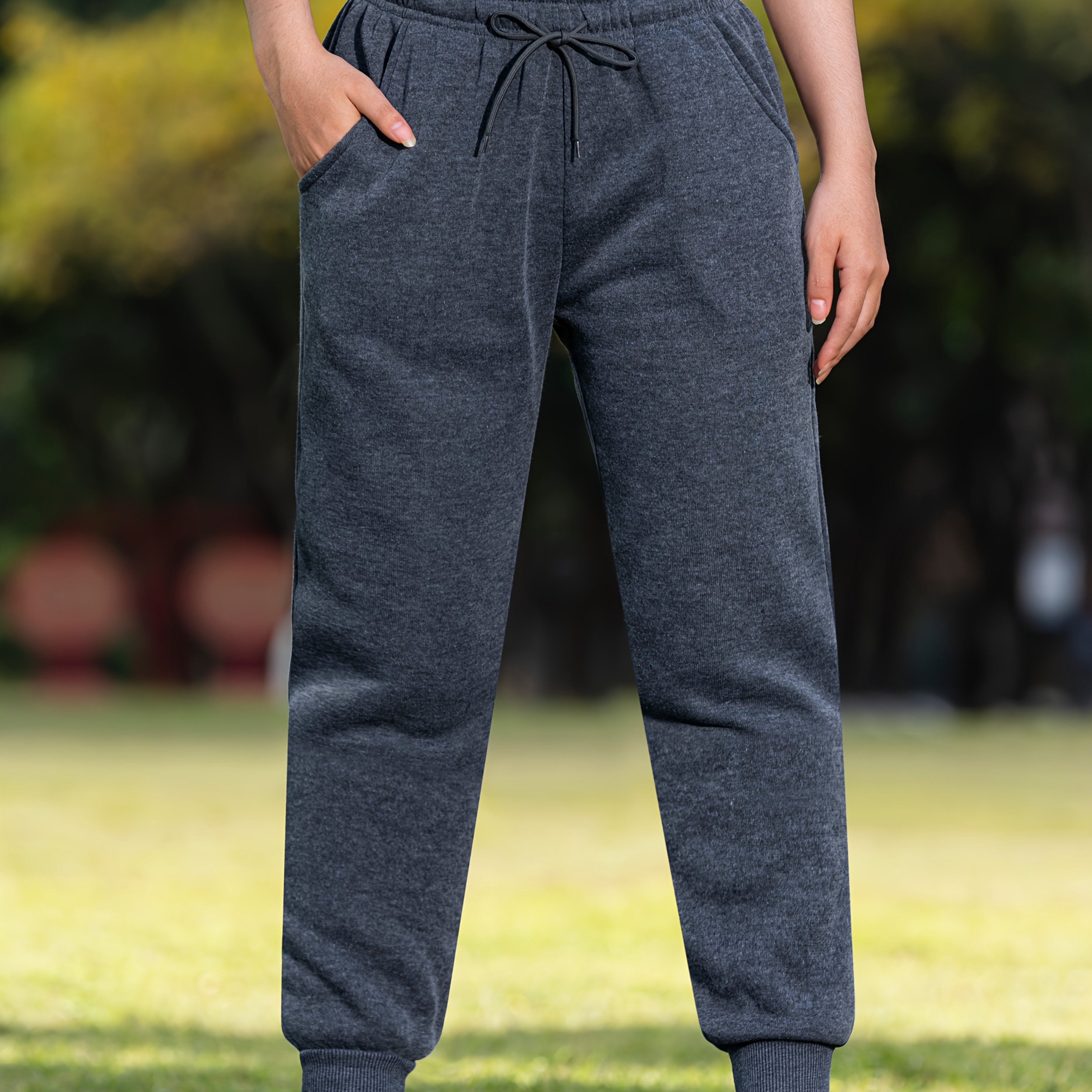 LSYTQRW Unisex Casual Sweatpants, 100% Polyester Knit Fabric, Solid Color, Loose Fit with Drawstring Waist, Long Length, Belted, for Weekend Wear - Fall/Winter Collection