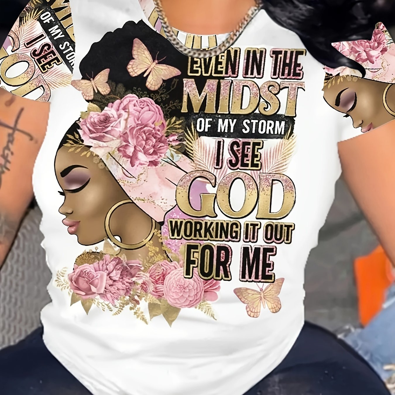 Face Women's T-Shirt - Retro Round Neck, Short Sleeve, Letter Printed, Soft & Breathable for Casual Wear