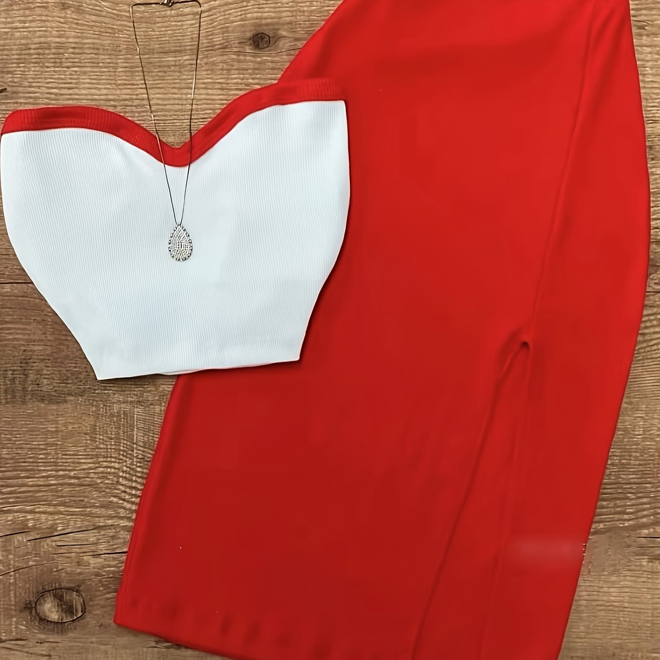 2pcs Women's Elegant Off-Shoulder Tube Top & Flared Skirt Set - Solid Color, Smooth Polyester Fabric, Medium Stretch - Spring/Summer Essentials | Machine Wash Safe | Contrast Binding Details