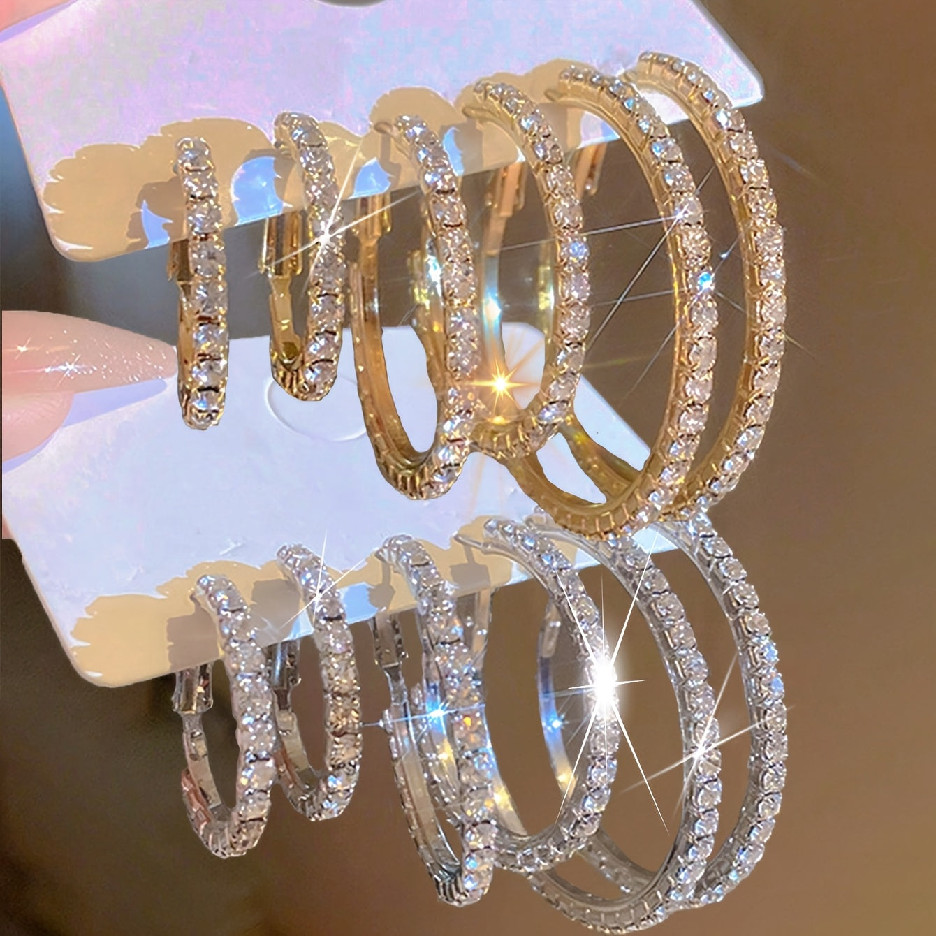 12pcs Women's Elegant & Sexy Hoop Earrings Set, Rhinestone Embellished, Alloy with Stainless Steel Post, Versatile for Daily Wear & Special Occasions, Perfect Valentine'S Day Gift - All Seasons Jewelry Collection