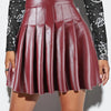 Women'S Sexy Pleated Mini Skirt - Black with White Floral Pattern, High-Waisted, Knee-Length for Evening Wear, Party Skirt | Seductive Skirt | Glossy Finish