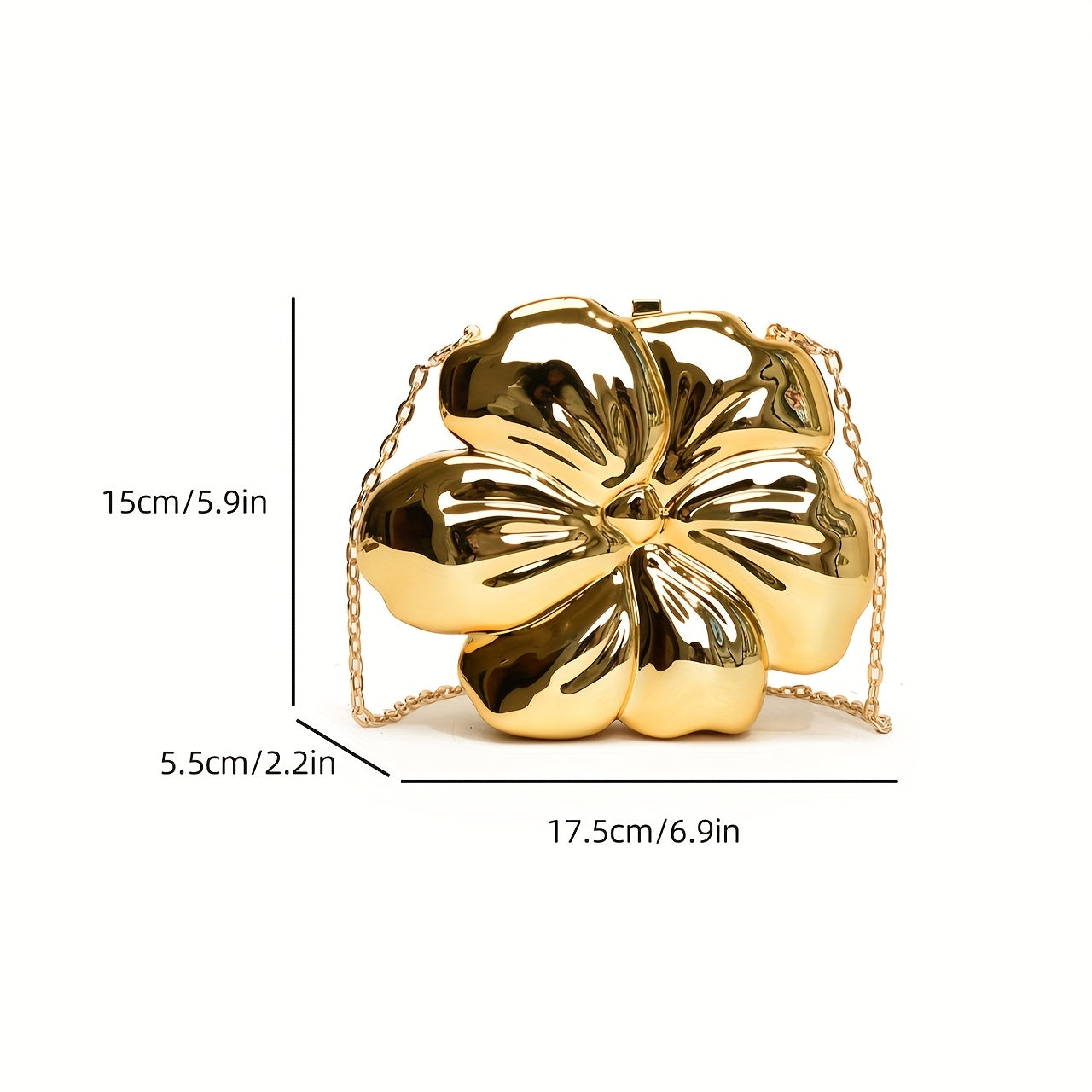 Y2K-Inspired Minimalist Golden Acrylic Crossbody Bag with Detachable Chain Strap – Stylish Flower Design for Women, Magnetic Closure, Perfect for Casual or Evening Outfits