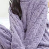 2 Pcs Solid Color Textured Teddy Top & Pants Outfit, Long Sleeve Crew Neck Top & Elastic Waist Jogger Pants, Women's Clothing