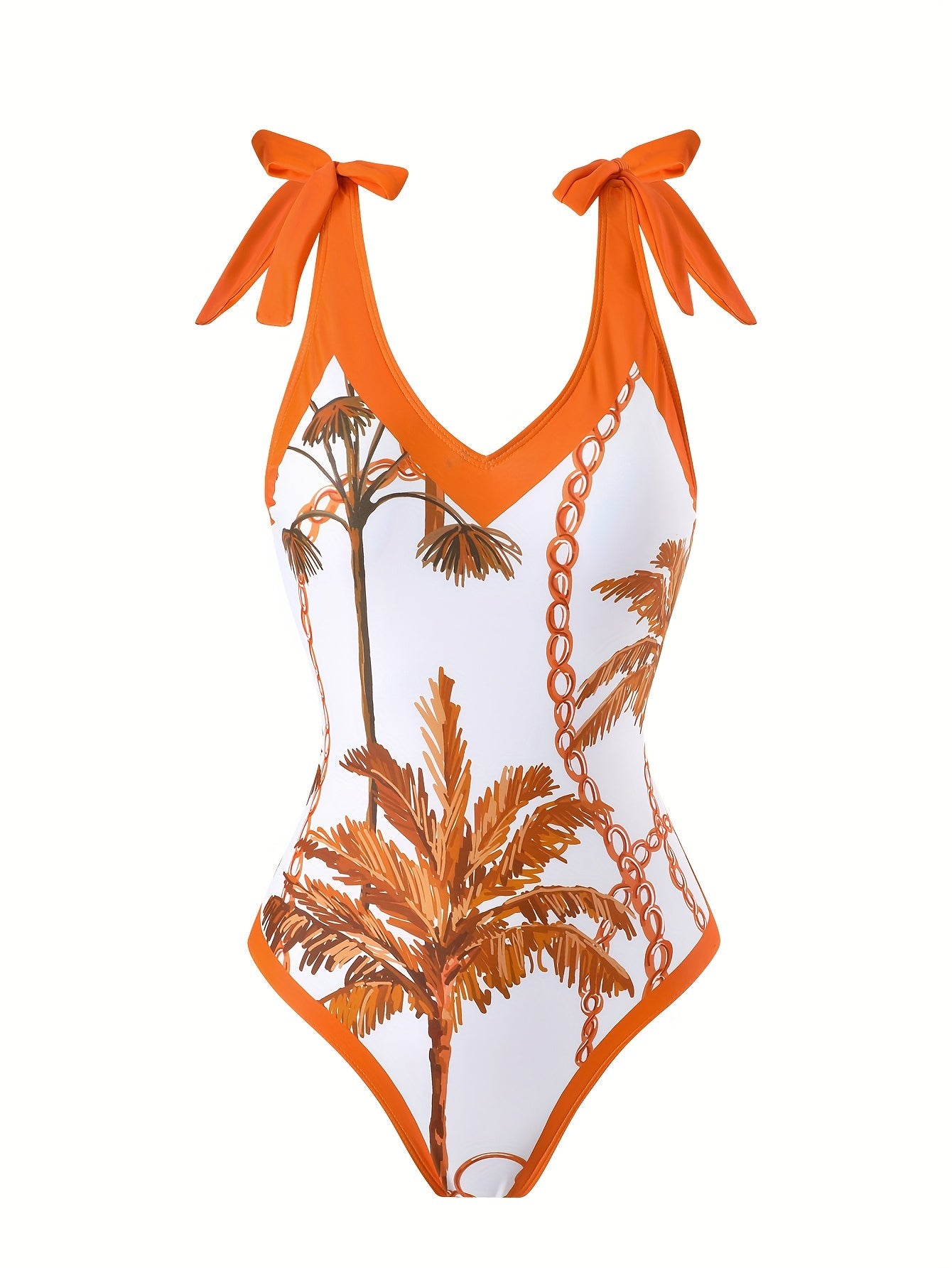 Green Coconut Tree Print Seamless V-Neck Tie-Dye Gauze Skirt Two-Piece Women's Sunscreen Suit