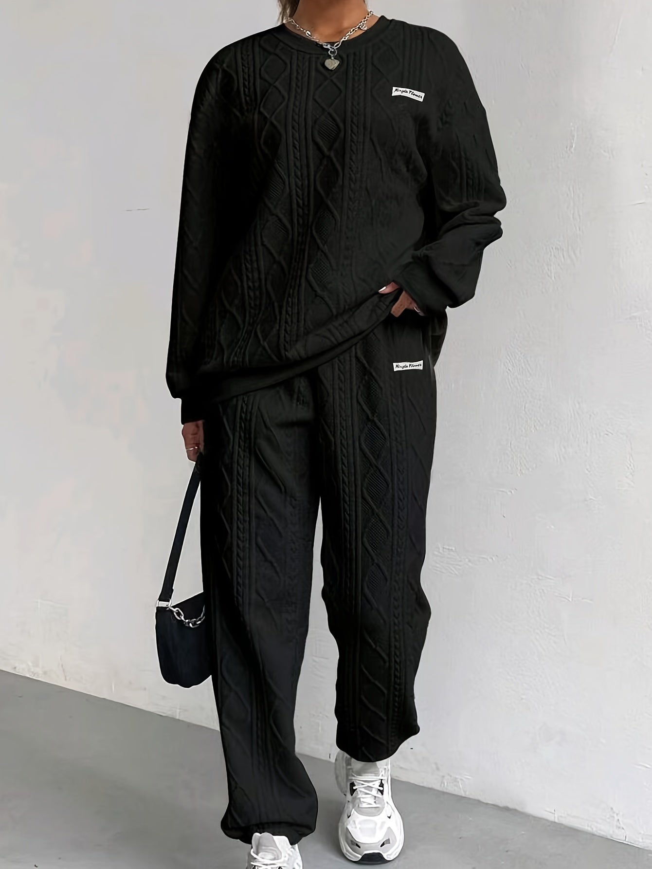 two-piece Women's Letter Print Matching Sweatshirt & Sweatpants Set, Casual Long Sleeve Crew Neck Sweatshirt & Sporty Joggers Outfit