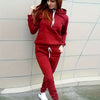 Ladies Fashion Casual 2pcs Red Hoodie, Slim-fit Hoodie, Long Sleeves, With Front Pocket And Adjustable Drawstring Pants, Solid Color Casual Spring/Fall Dress, Los Angeles Style, Gift For Girlfriend