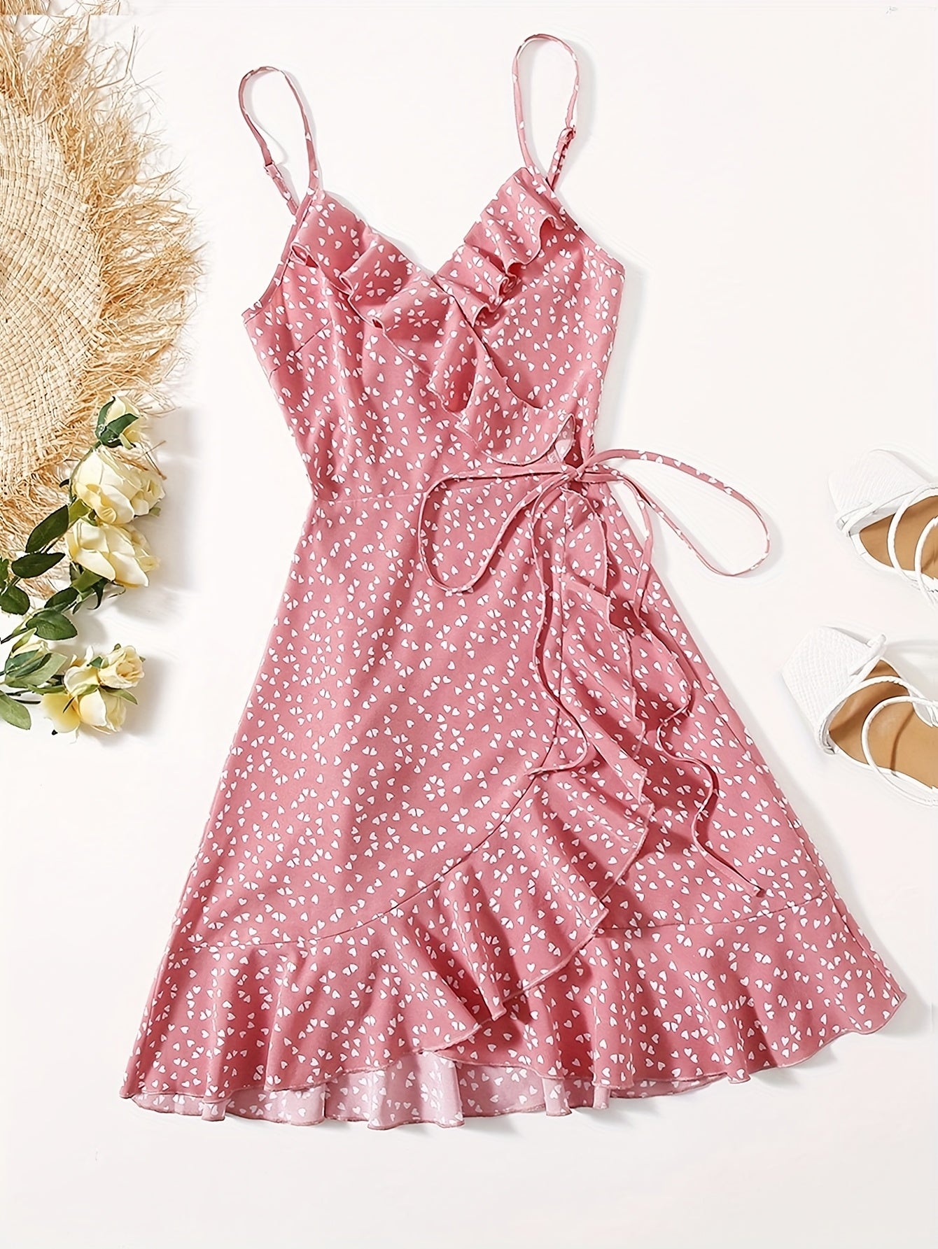 Women'S Summer Floral Print Off-Shoulder Ruffle Dress - Slimming Waist Tie, Lace-Up Detail, Casual Elegant Style