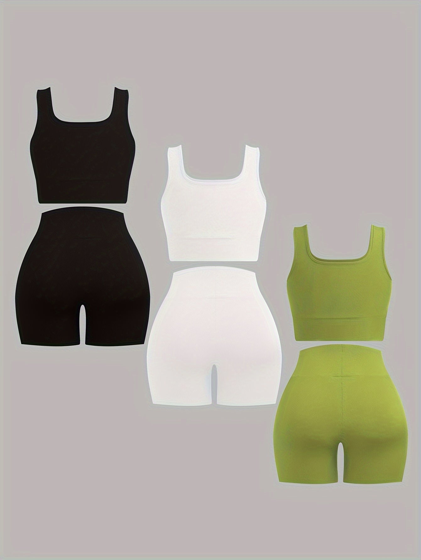 Women's 3-Pack Summer Outfit Set – Square Neck Crop Tank Top & High Waist Cropped Leggings, Casual Versatile Shorts Set