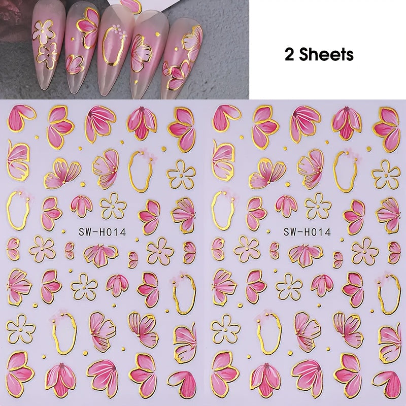 New Hot Stamping Flower Nail Stickers in INS Style Cross-border Y2K Golden Bow Small White Flowers Spring and Summer Nail Decals