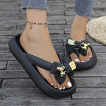 Women'S Summer Casual Flip Flops, Cute Cartoon Bear Bow Design, Thick Sole Non-Slip Soft Cloud Slides, Beach Vacation Slip-On Slippers, Dorm Home Daily Leisure, Large Size Ladies Shoes, Flat Heel EVA Material