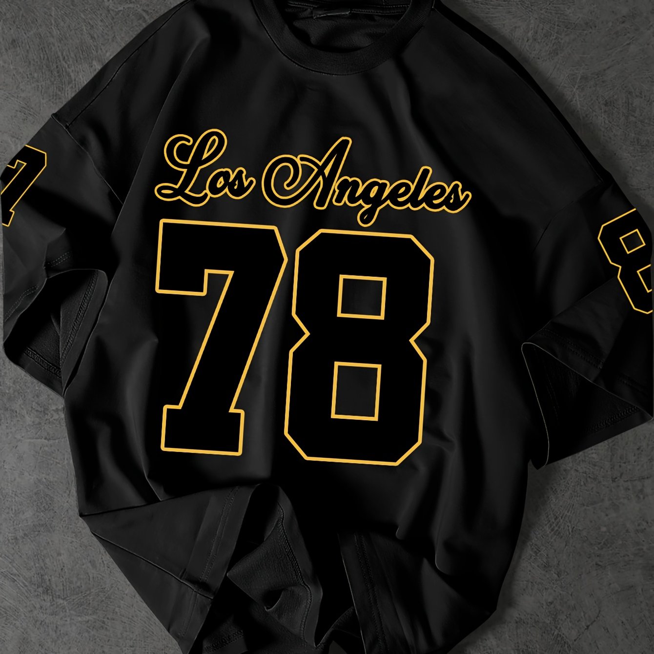 Men's Los Angeles 78 Graphic Tee - Casual Loose Fit, Black Polyester Short Sleeve T-Shirt with Bold Number Print, Machine Washable