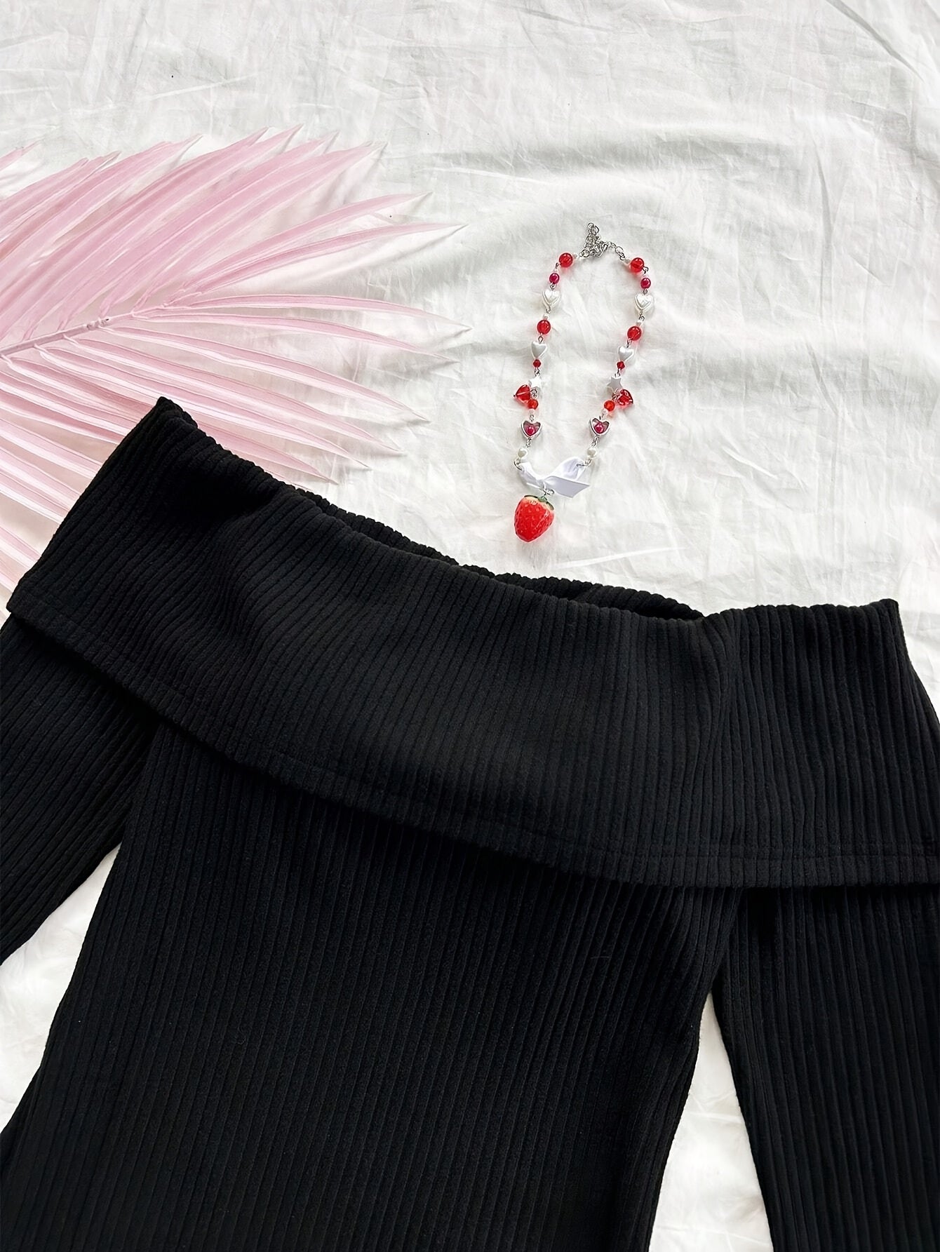 Elegant Direction Women'S New Autumn And Winter Knitted Solid Color Off-Shoulder Long Sleeve Flared Jumpsuit.