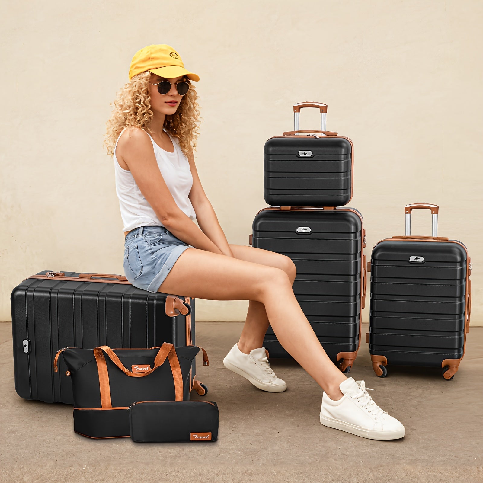 Luggage Suitcase Sets with Expandable Duffle Bags and Cosmetic Case Travel Set, Hardshell Lightweight Carry on and Checked Luggage with Spinner Wheels and TSA Lock