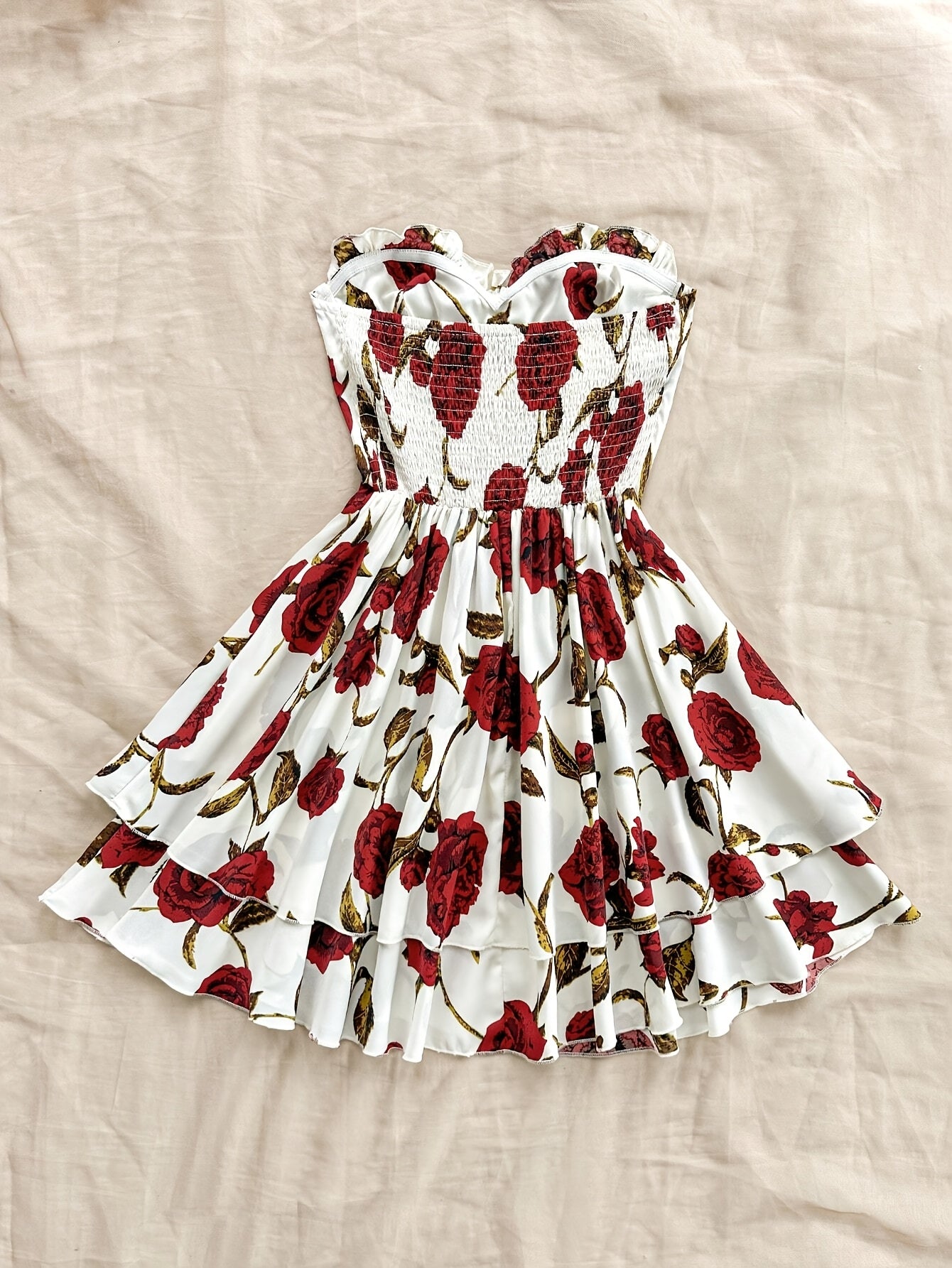 Flowing Fit, Romantic Off-Shoulder Floral Layered Dress - Perfect Valentine's Day Gift, Polyester and Spandex Blend, Machine Washable, Ideal for Vacation, Vacation Sundress|Floral Layered Design|Polyester Spandex Blend