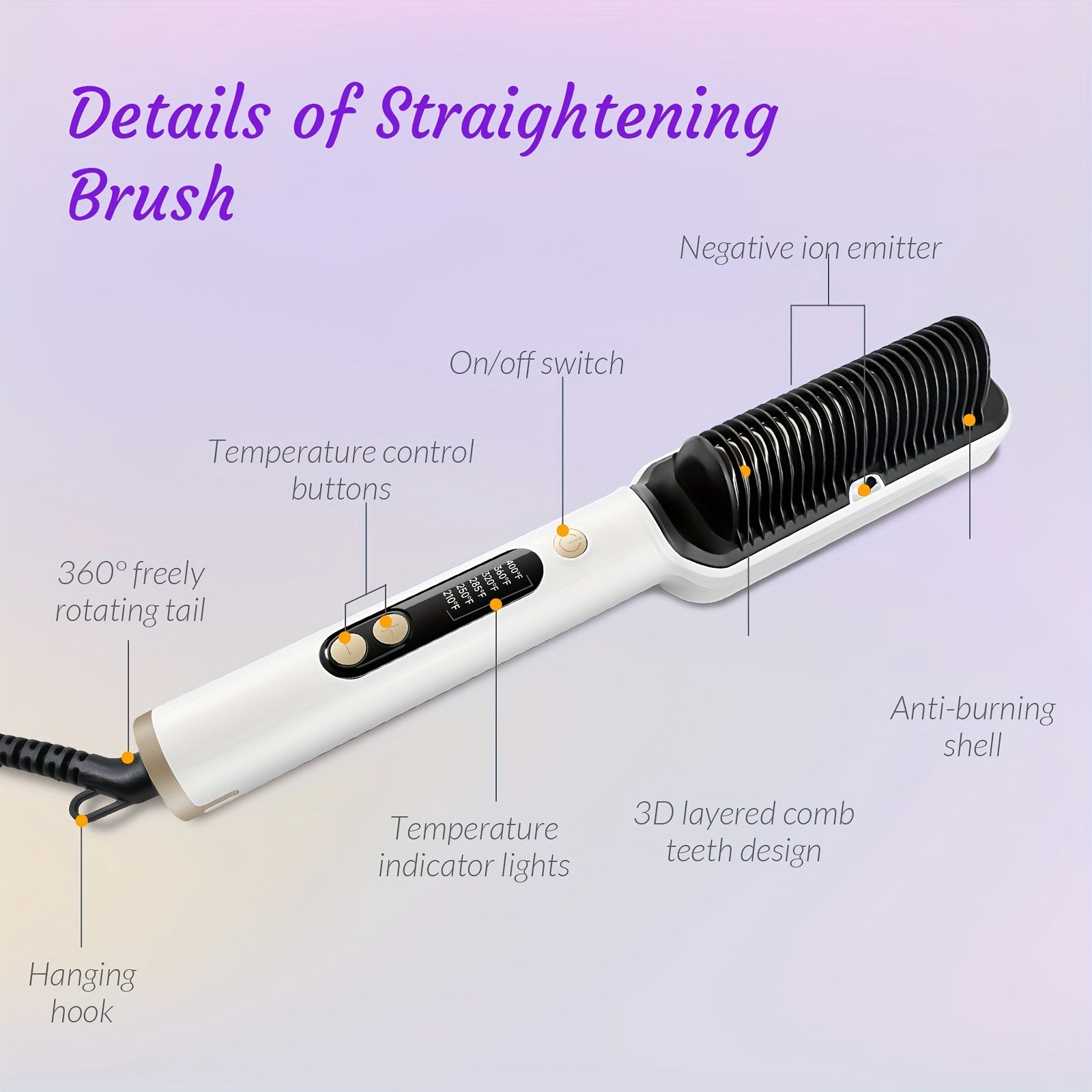 Hair Straightener Brush, Ionic Hair Straightening Brush Flat Iron For Women, Anti-Scald Straightening Comb Fast Heating For Home Salon, Precise Temperature Control And Heats Up Fast, Auto Shuts Off, Christmas, Happy Holidays,