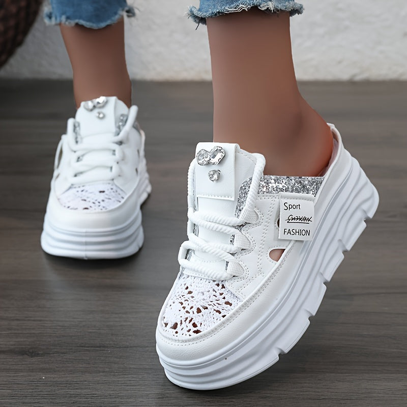 Women's Shoes 2024 Summer Hollow Out Thick Sole Plus Size Platform Sequin Casual Outdoor Sports Shoes