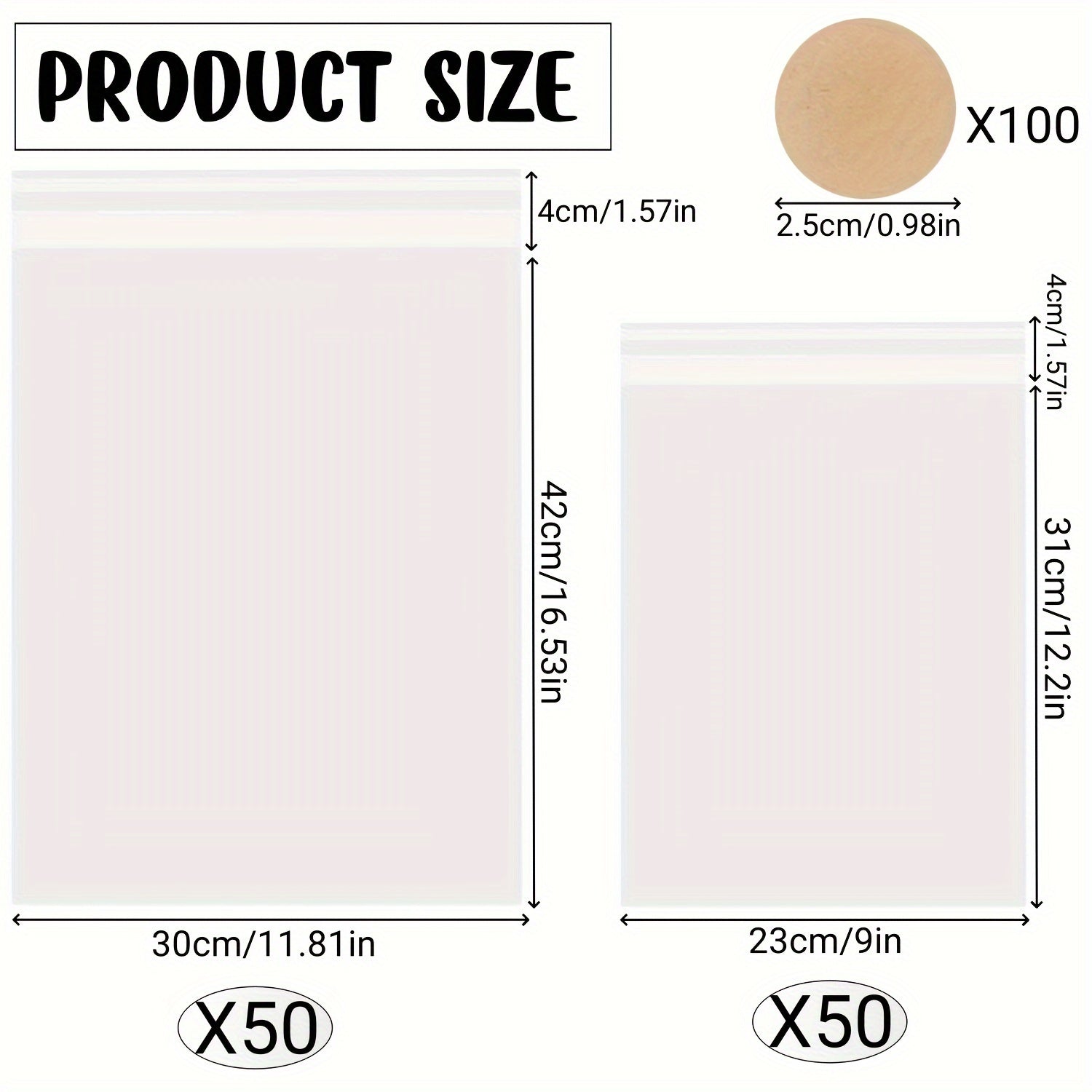 200-Pack Assorted Self-Seal Bags with 100 Labels, 50 Large & 50 Small, Thickened Plastic Bags for Clothing & Shoes, Animal & Snowflake Themed, Office & Gift Packaging Supplies