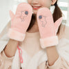 Plush Cuff Mittens Cute Cartoon Embroidered Gloves Winter Thick Warm Hanging Neck Gloves For Women