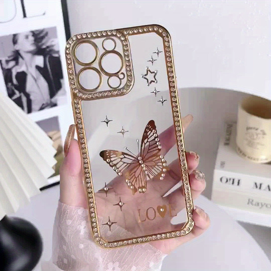 A TPU Phone Case for Women Featuring a Hollow Butterfly Design with 6D Laser Engraving And Water Diamond Plating.