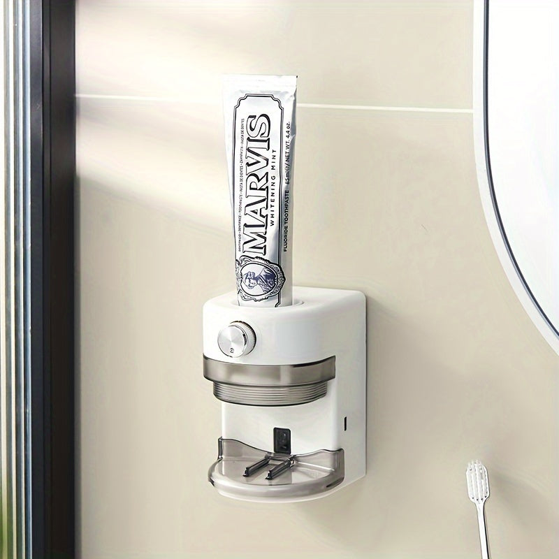 Smart Automatic Toothpaste Dispenser with Adjustable Settings - Battery Powered, Rechargeable Lithium Battery, No Plug Needed, Ideal for Modern Bathroom Decor, Modern Bathroom Accessory | Sleek White Design | Adjustable Dispe