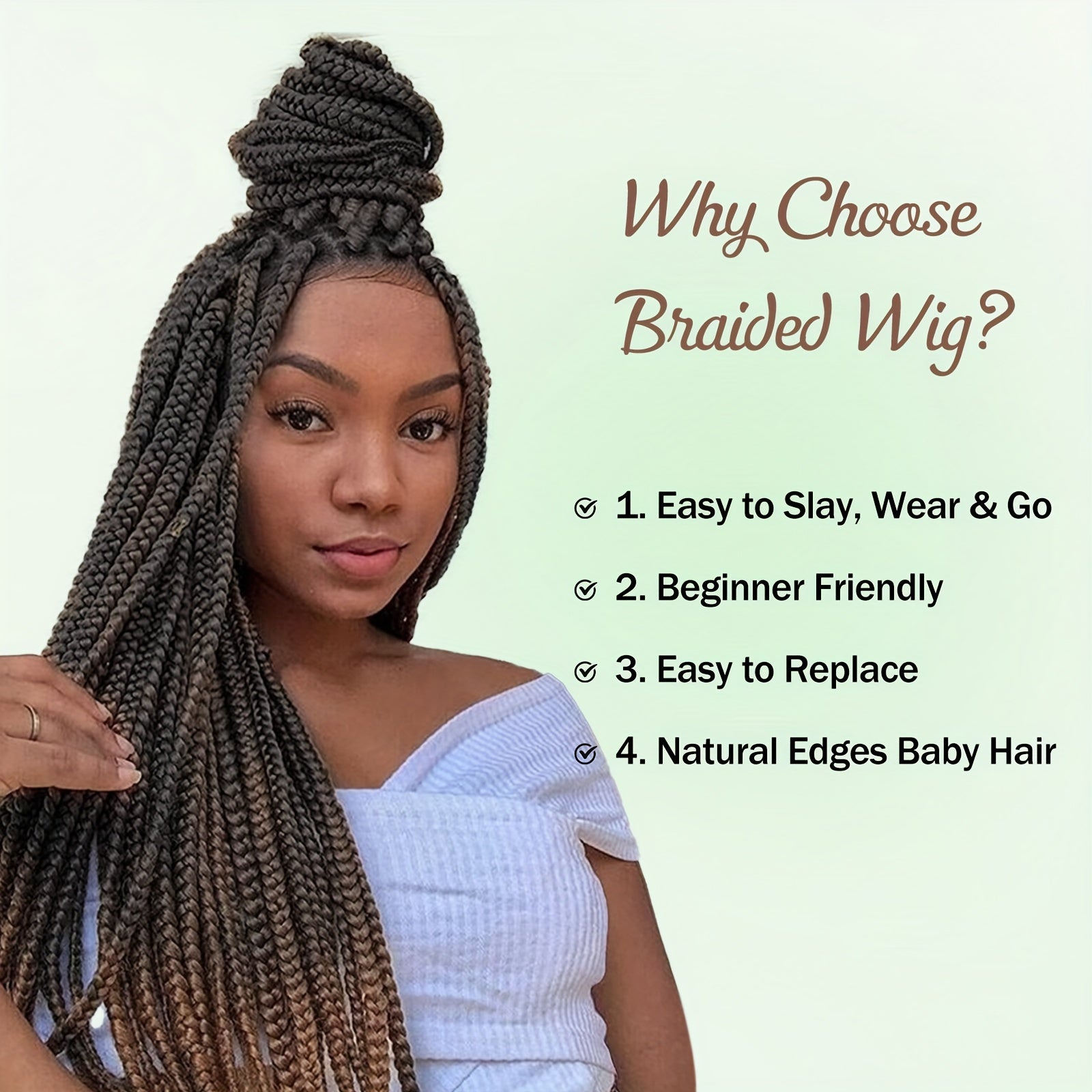 28" Knotless Braided Wigs for Women Box Braids Lace Frontal Wig with Full Double Lace Front Braid Wig Blended Ombre Brown Hand Braid Wigs