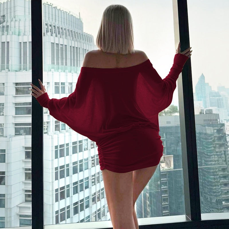 One Shoulder Slim Fit Hip Hugging Long Sleeved Short Dress