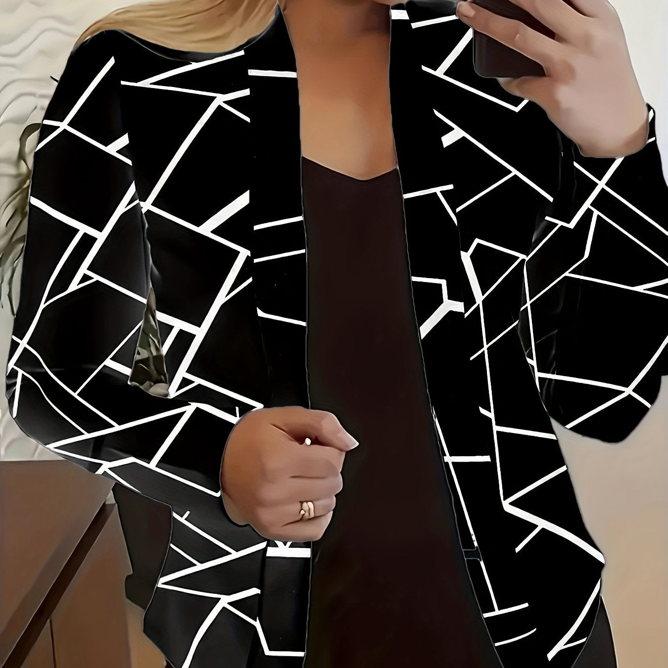 New Women'S Cardigan with Geometric Print Jacket