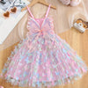 Enchanting Rainbow Butterfly Princess Dress for Girls - Elegant Sleeveless Mesh Tutu with Bow Detail, Perfect for Parties & Birthdays