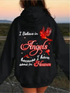 Women's Cozy Angel Print Hoodie - Black Knit Pullover with Red Angel Design, Long Sleeves, and Front Pocket, Perfect for Fall/Winter Casual Wear, Fall Casual Hoodie | Relaxed Fit Hoodie | Decorative Text Design
