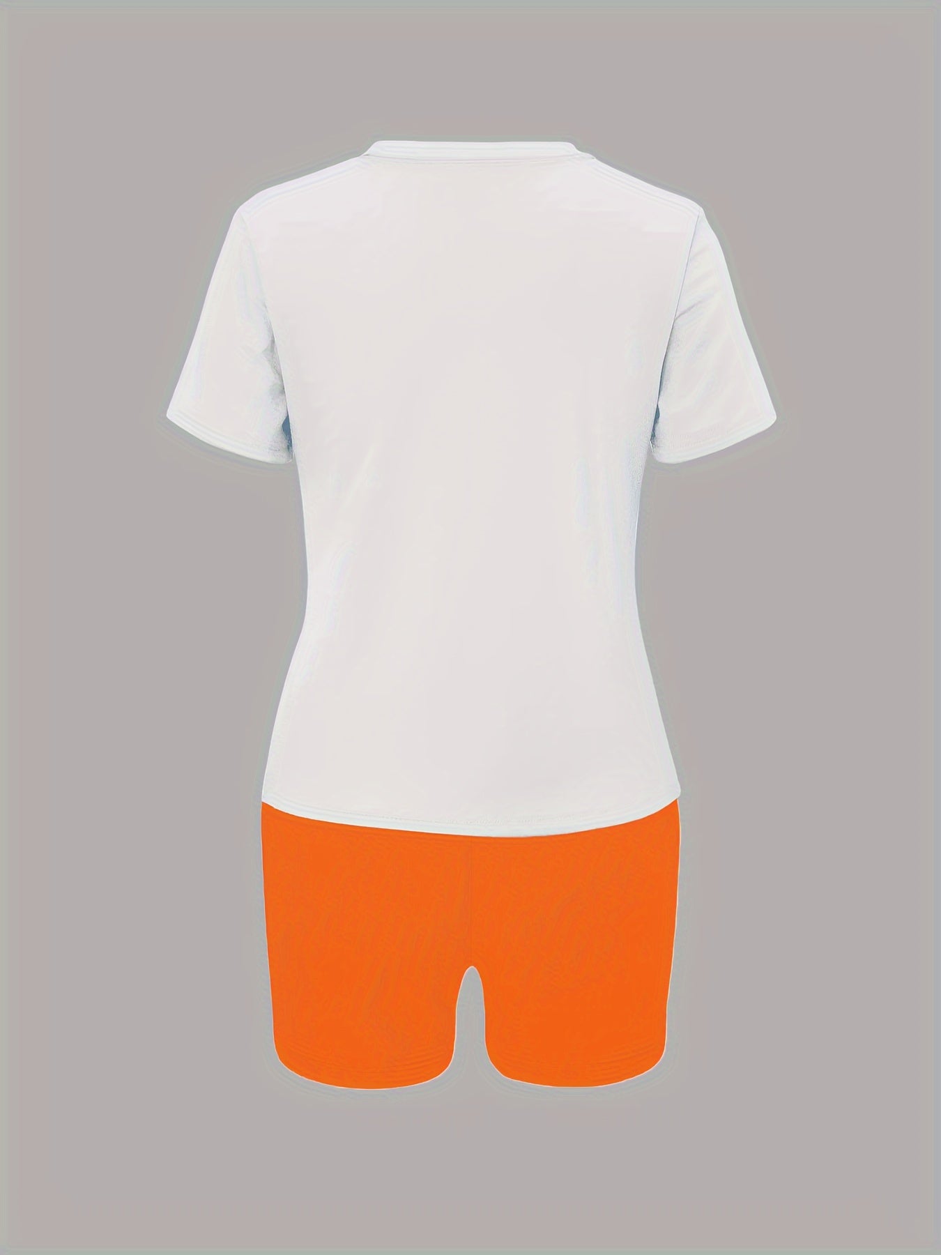 Sexy Orange & White Graphic Print Two-Piece Set - Women's "TRUST NONE" Short Sleeve T-Shirt & High-Waist Shorts, Polyester Blend, Machine Washable