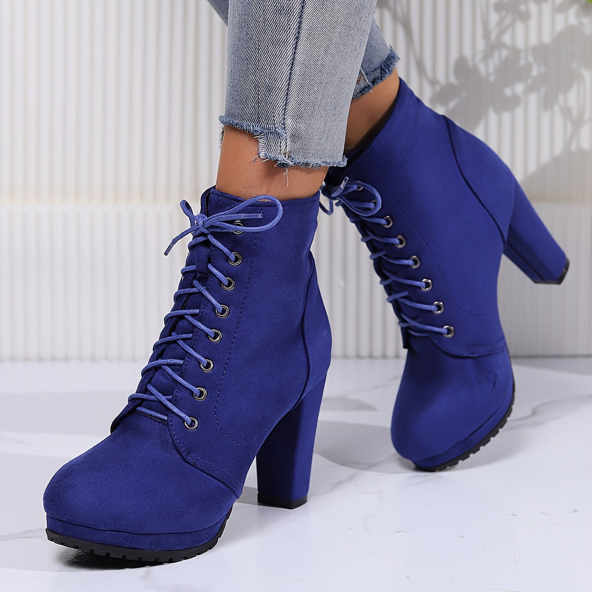 Women'S 2023 Combat Boots - Solid Color Lace-Up, Chunky Heel, Platform, Slim Fit, Round Toe, Fabric Upper, Rubber Sole, Comfortable All-Season Shoes.
