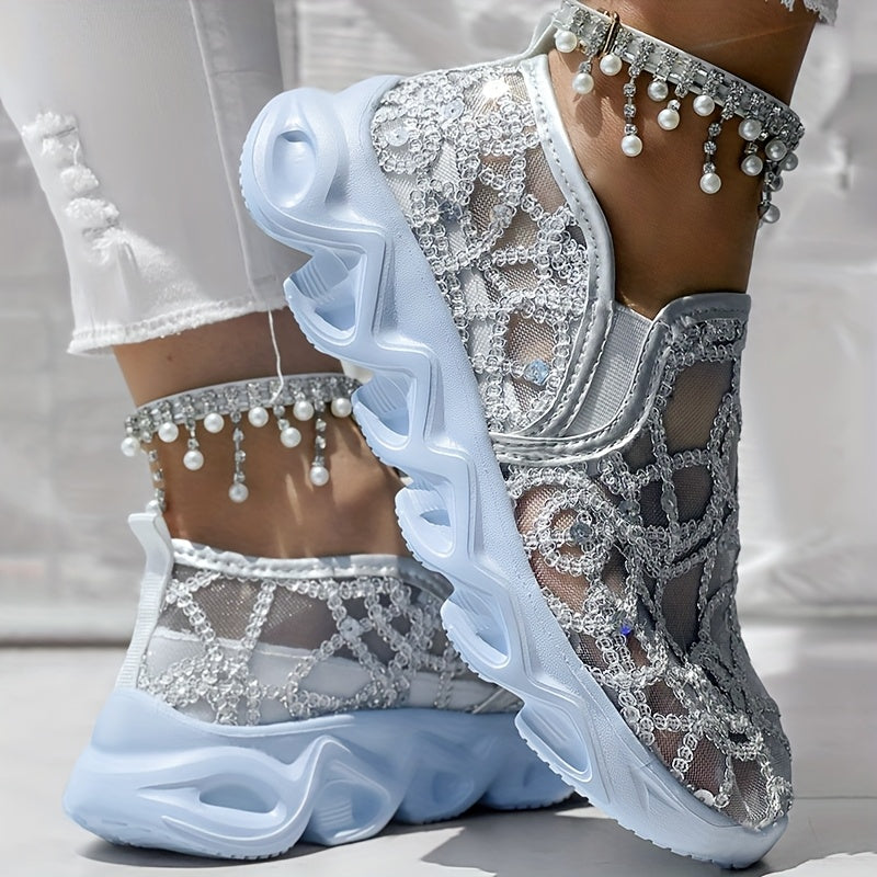 Mesh Elastic Strap Casual Sports Shoes - Without Foot Chain