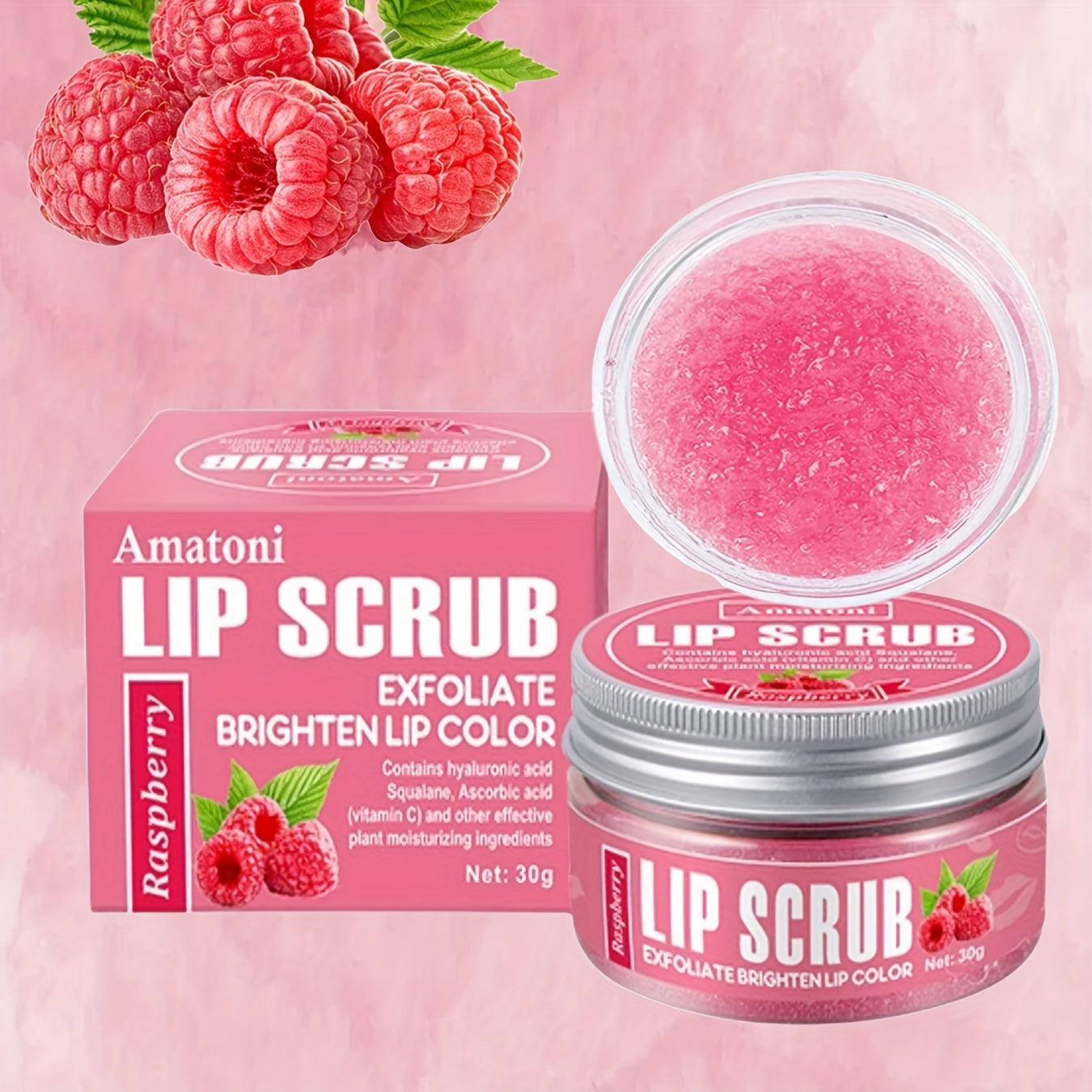 Raspberry Flavored Lip Scrub – 1.06oz Gel with Squalene & Sugar for Exfoliating, Deep Hydration & Long-Lasting Moisture