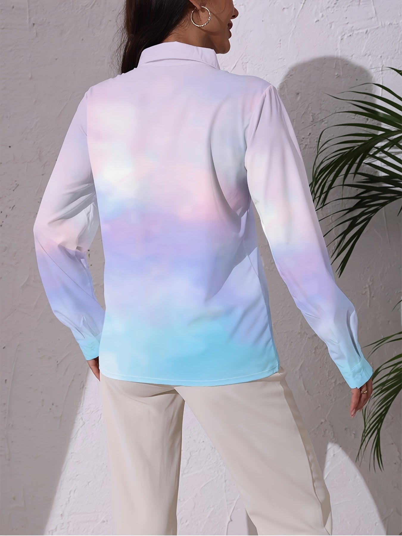 Women'S Long Sleeve Printed Blouse - Vibrant Hummingbird & Floral Design, Casual Lapel Collar, Lightweight Polyester Shirt for Spring/Fall, Ladies Blouses