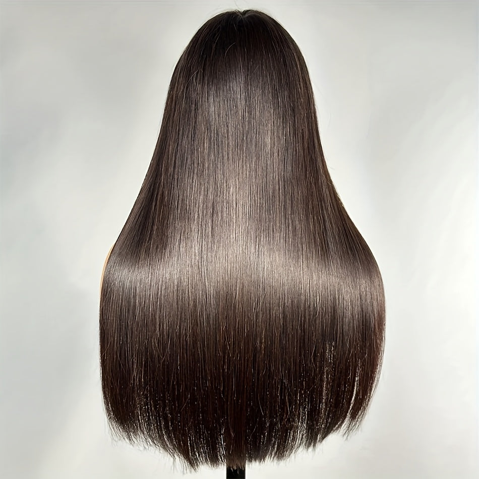 Glueless Bone Straight Wigs with Bangs 100% Long And True Length Human Hair Natural Black Color Wigs for Women Party Gifts Full Machine Made Rose Cap Straight No Glue No Lace Wigs 16inch-40inch