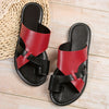 Women's Toe Loop Flat Slides, Fashion Colorblock Slip On Summer Shoes, Casual Outdoor Beach Slides