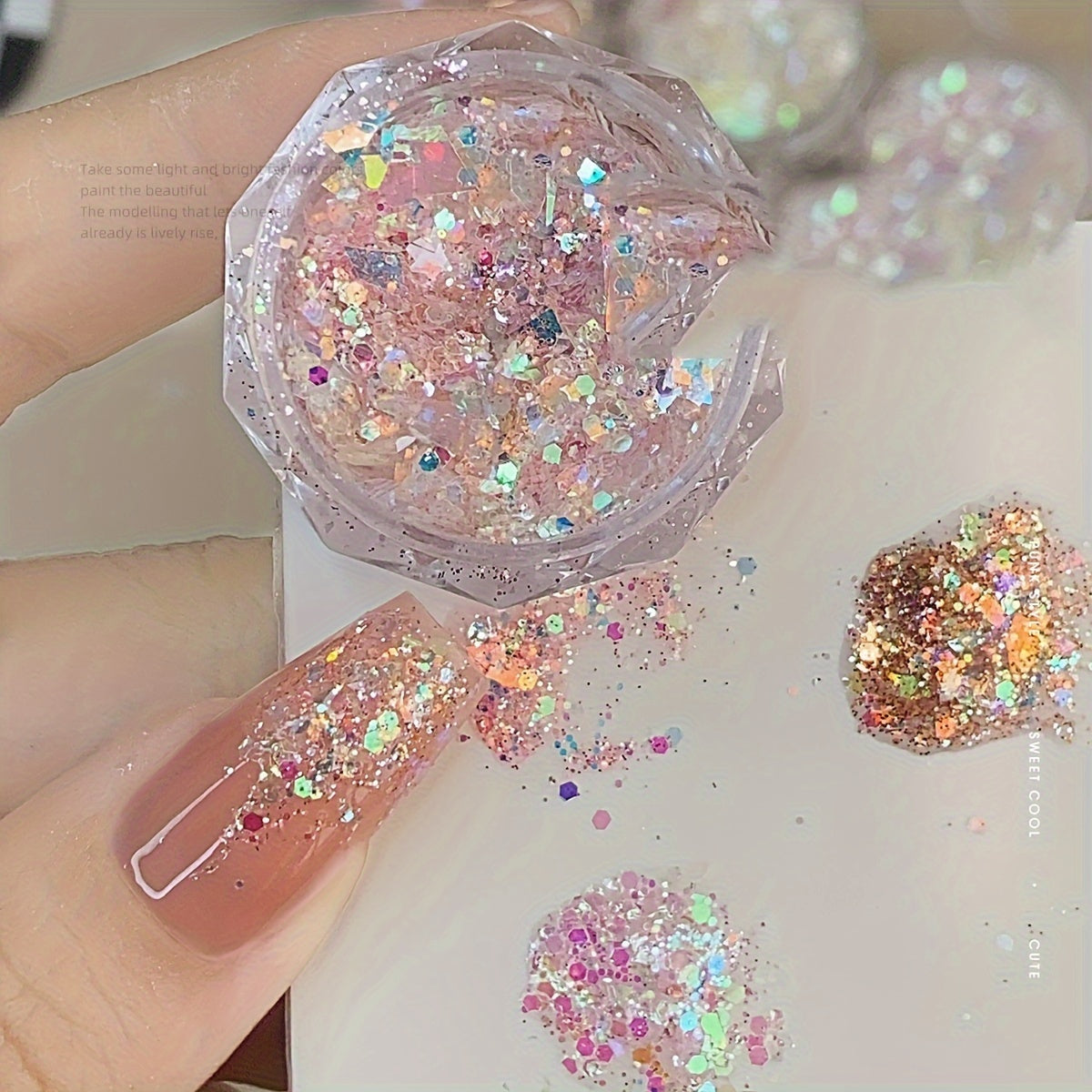 4Jar Mermaid Sparkle Nail Glitter - 4-Color Holographic Sequins, Ultra-Thin Laser Flakes, Sparkling Shard, No Fragrance for Manicure Accessories