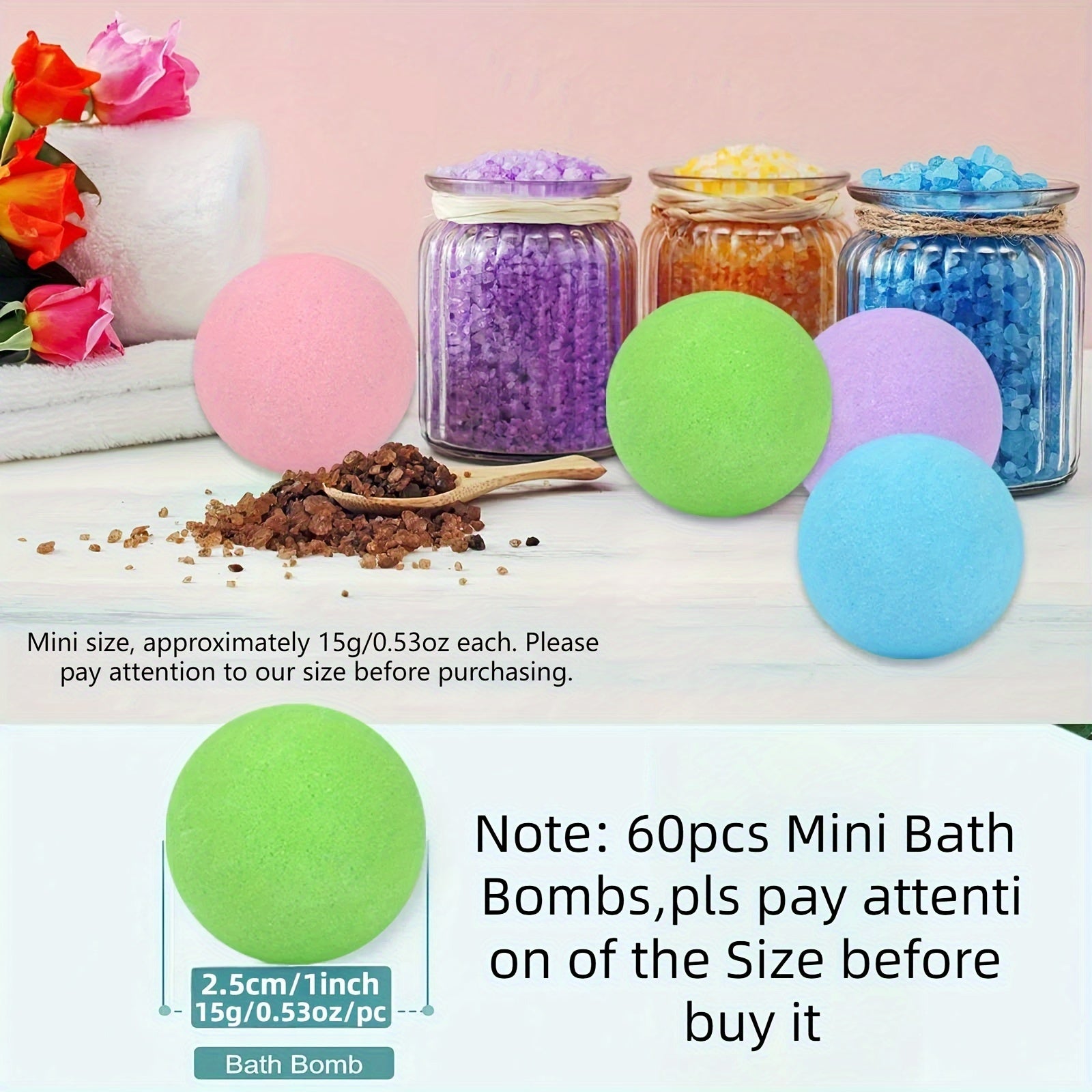 60pcs Mini Bath Bomb Gift Set - 6 Scents, 6 Colors, Perfect for Valentine's, Mother's Day & More - Ideal for Travel & Relaxation