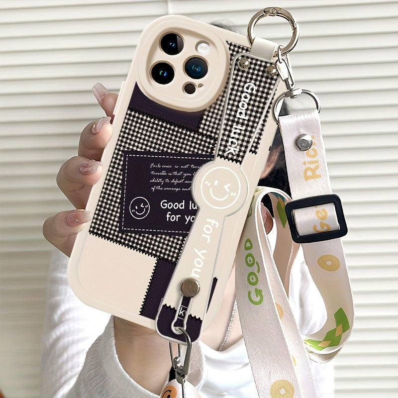 Interesting Stripe Pattern for Iphone 16/15/14/13/12/11 Pro/Plus/Max/Mini Mobile Phone Case Trendy And Fashionable Creative Wristband Can Be Used As a Bracket, Cross-Body, Back-Hanging Chain Rope, Full-Cover Silicone Anti-Fal